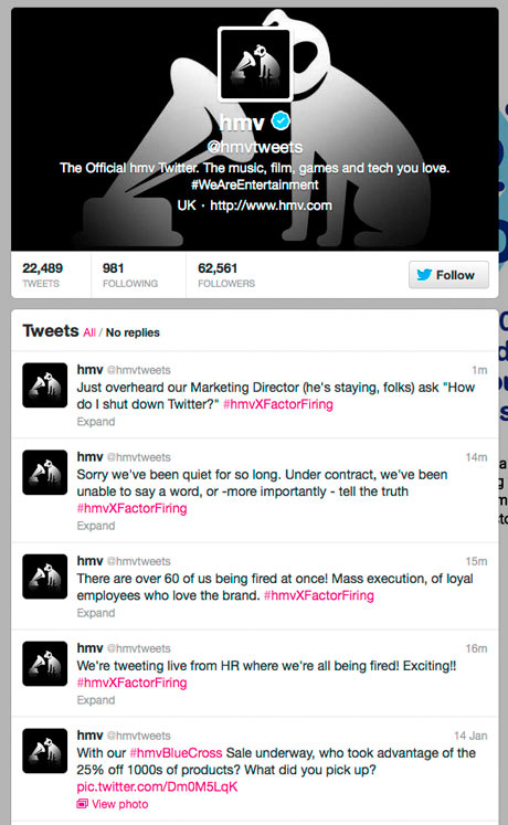 HMV Twitter feed